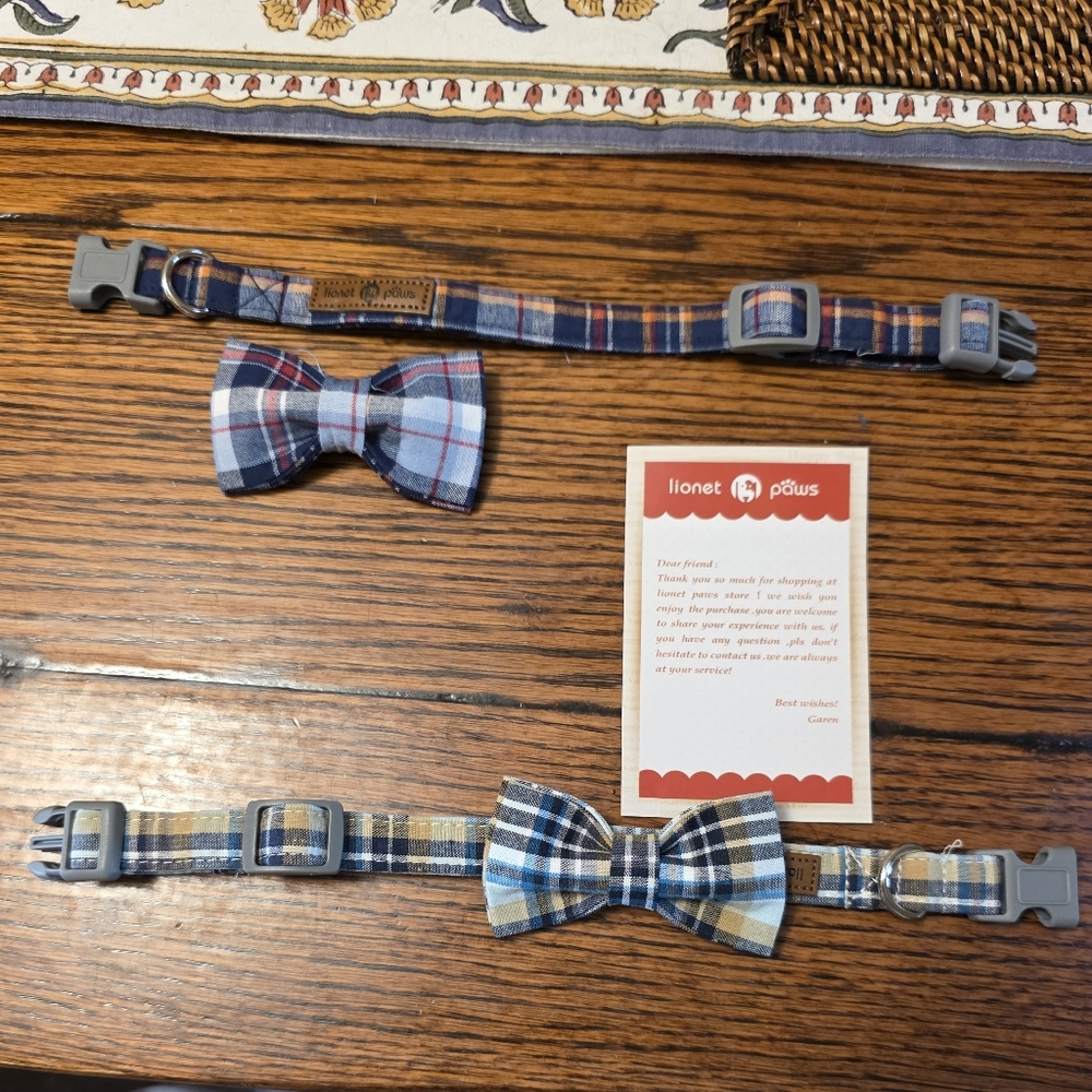Plaid Bow Tie Collar Sets for Medium or Large Dogs (2 available)